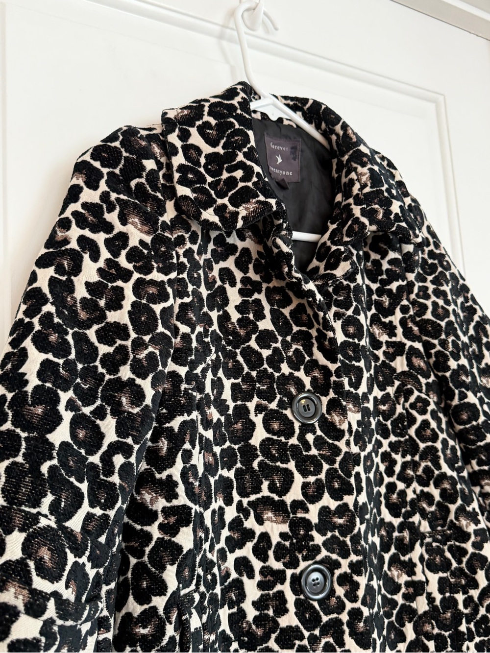 Forever 21 Leopard Swing Pea Coat Mob Wife 3/4 Sleeve Lined Y2K Small